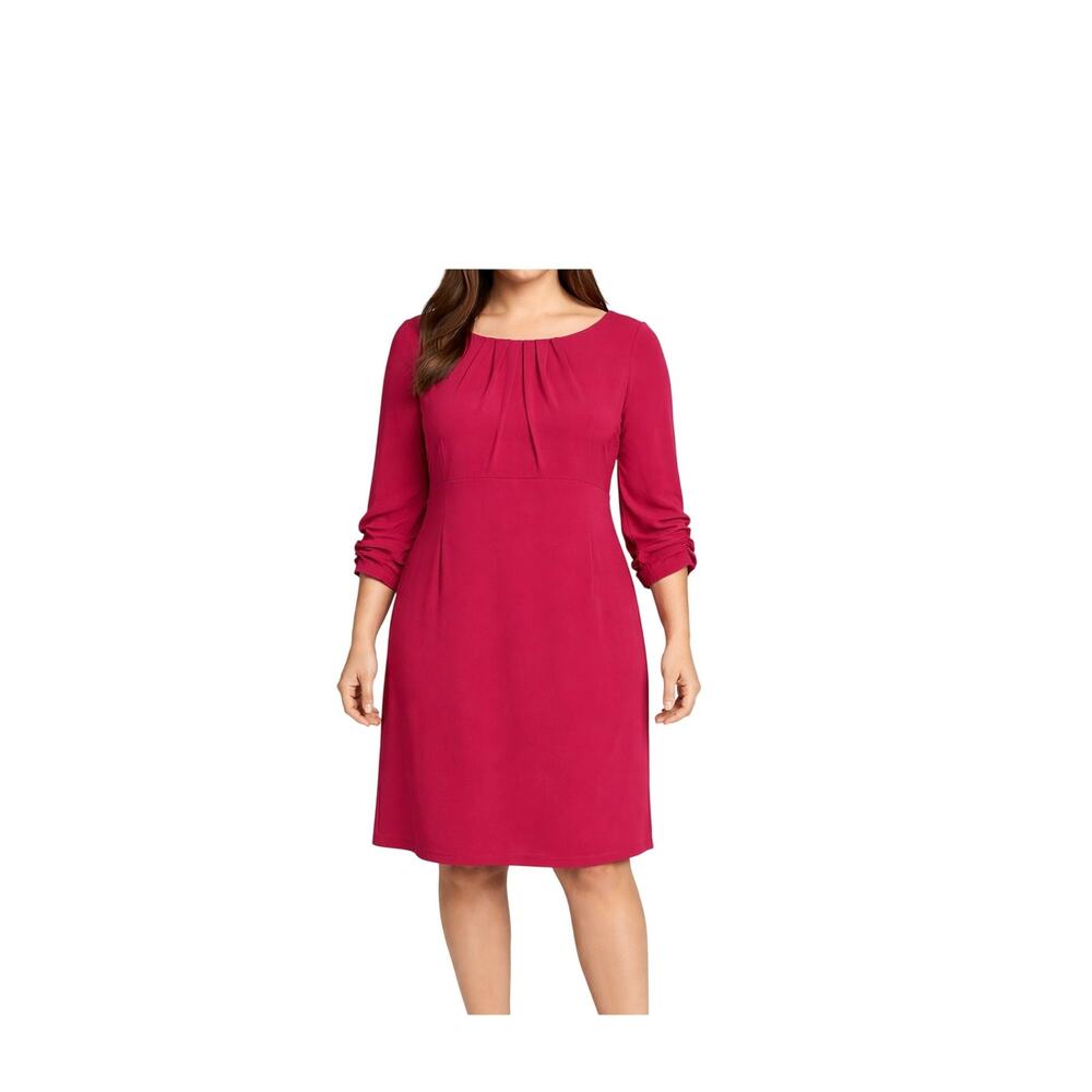 Calvin Klein Dress Womens Size 16 Pink Pleated Shift 3/4 Sleeve Boat Neck NWT